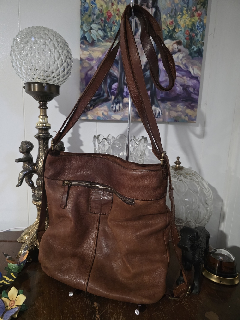 Harbour 2Nd Slouchy Distressed Cognac Leather Hobo Shoulder Bag